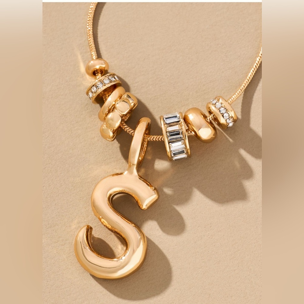 “S” Charm Bubble Letter Monogram Necklace